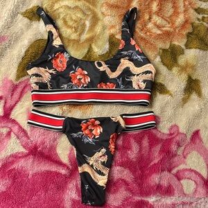 SHEIN Black and Red Dragon Print Bikini